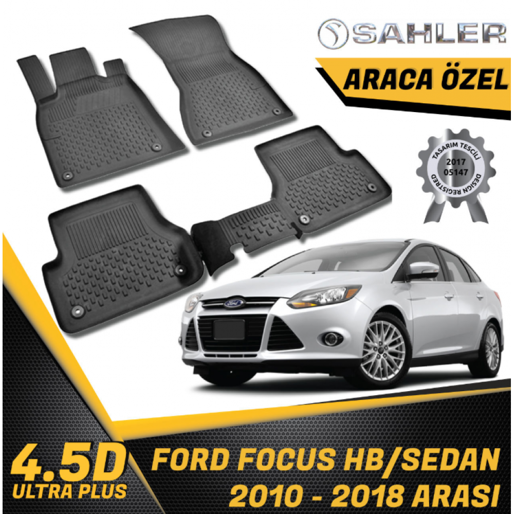  Ford Focus 3 Sedan-HB Uyumlu Havuzlu Paspas SAHLER 4.5D Paspas (2010-2018) -- MAYUK Dizayn --