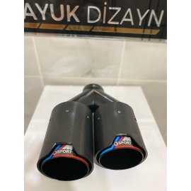 AKRAPOVİC 90mm BMW ÇİZGİLİ M SPORT Karbon Çiftli Siyah Egzoz Ucu SAĞ SOL TAKIM