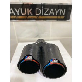 AKRAPOVİC 90mm BMW ÇİZGİLİ M SPORT Karbon Çiftli Siyah Egzoz Ucu 1 ADET SOL